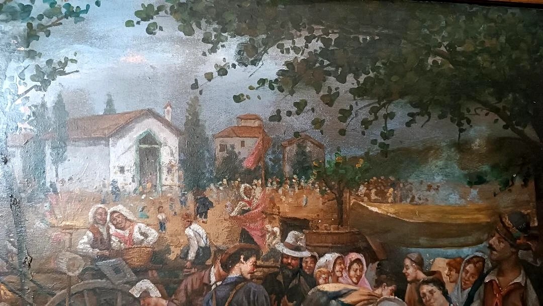 Large Oil On Canvas From The Early 1900s Depicting A Village Festival In Southern Italy.-photo-5