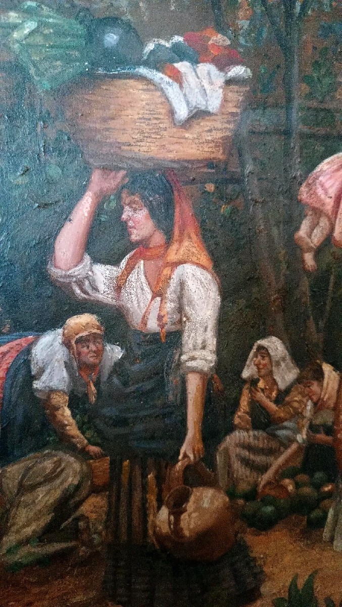 Large Oil On Canvas From The Early 1900s Depicting A Village Festival In Southern Italy.-photo-7