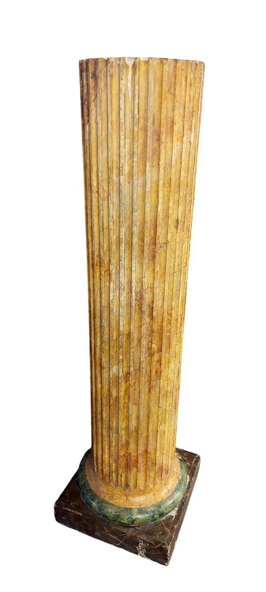 Large Marbled Lacquered Wood Column Original Empire Early 19th Century-photo-2