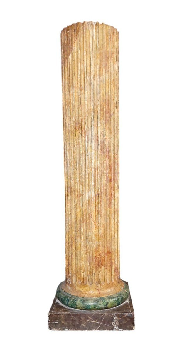Large Marbled Lacquered Wood Column Original Empire Early 19th Century-photo-5