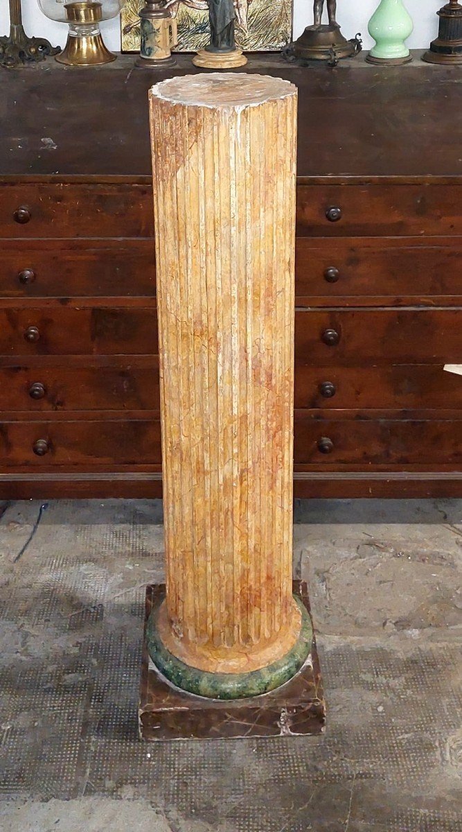 Large Marbled Lacquered Wood Column Original Empire Early 19th Century-photo-6