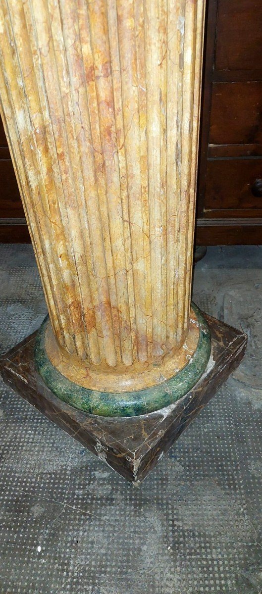 Large Marbled Lacquered Wood Column Original Empire Early 19th Century-photo-7