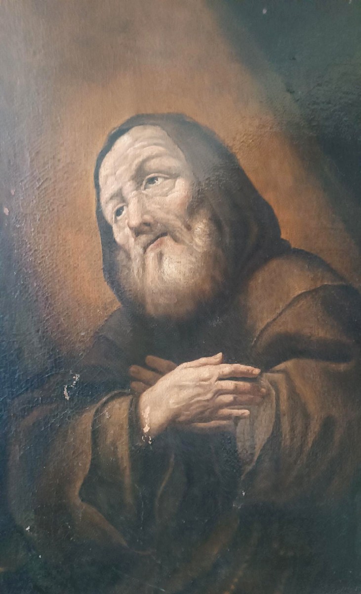 Ancient Oil Painting On Canvas - Saint Francis Of Paola - Antonio Cifrondi (1656-1730)-photo-3