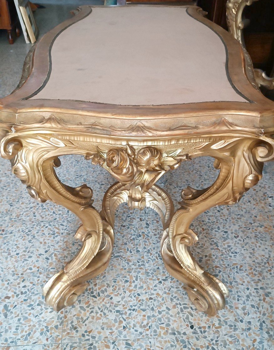 Table De Milieu Ancienne En Bois Doré, Rome 19ème Siècle-photo-4