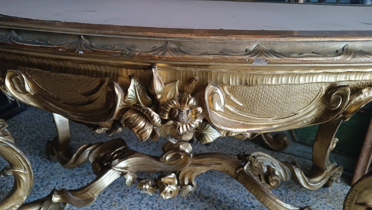 Table De Milieu Ancienne En Bois Doré, Rome 19ème Siècle-photo-2