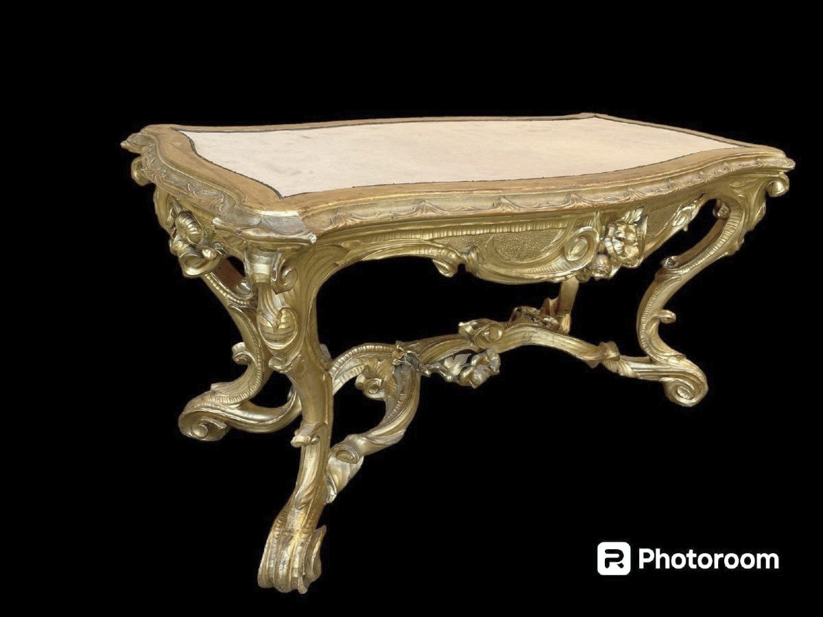 Table De Milieu Ancienne En Bois Doré, Rome 19ème Siècle-photo-4