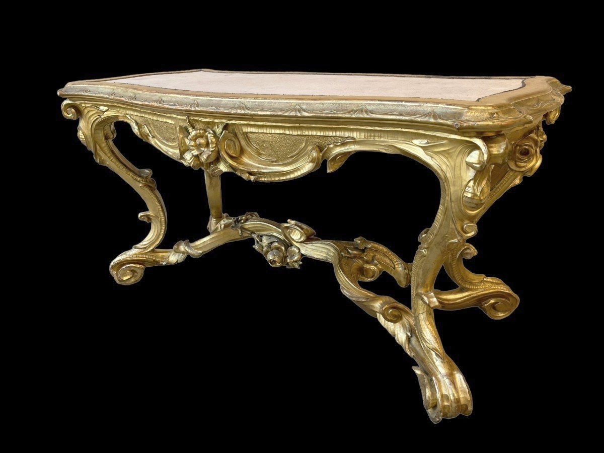 Table De Milieu Ancienne En Bois Doré, Rome 19ème Siècle