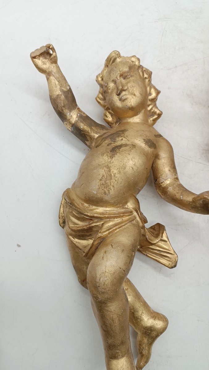 Ancient Pair Of Golden Wooden Angels-photo-3