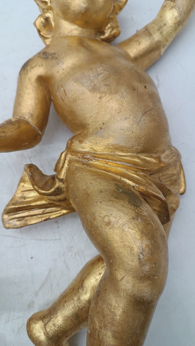 Ancient Pair Of Golden Wooden Angels-photo-3