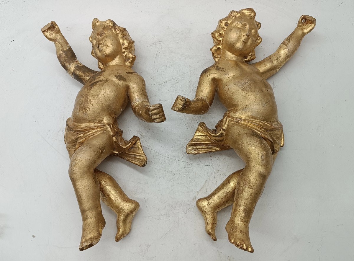 Ancient Pair Of Golden Wooden Angels-photo-5