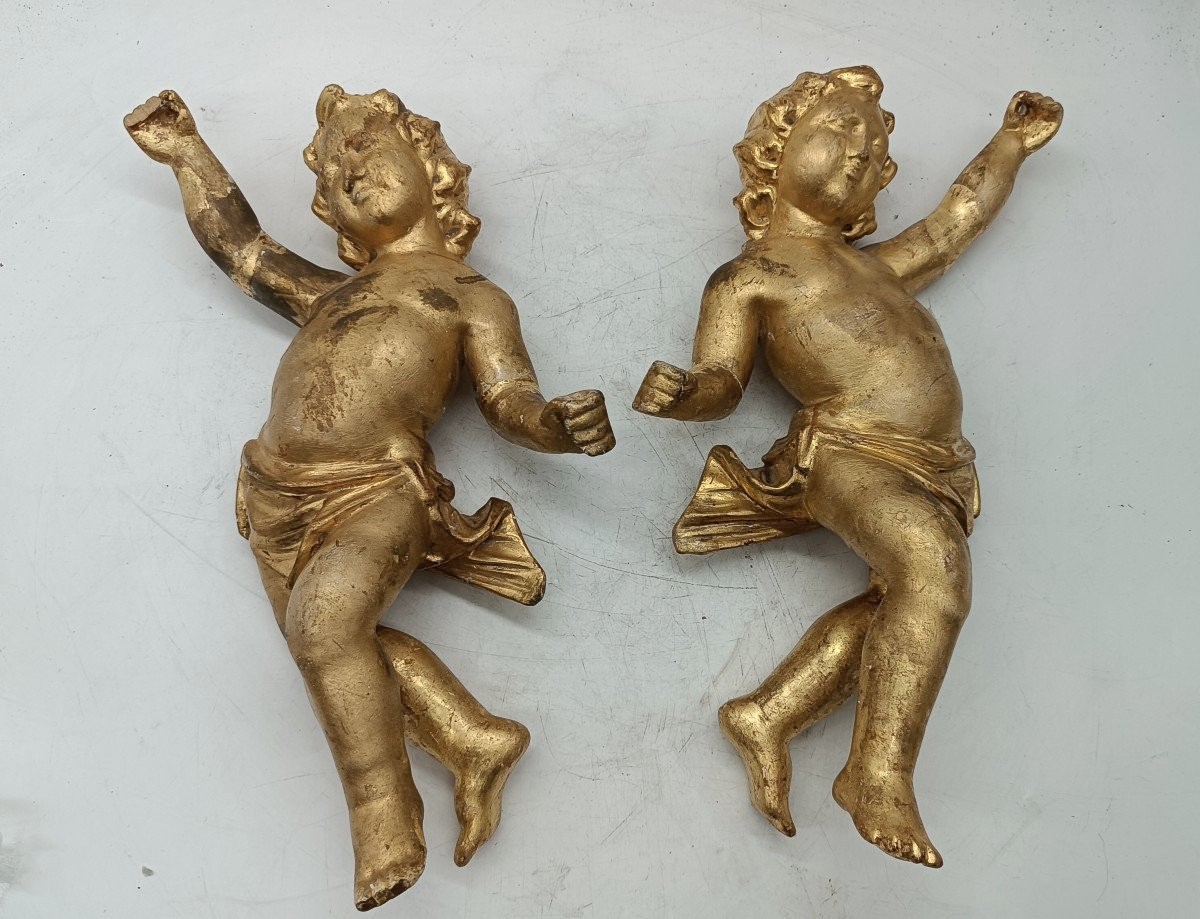 Ancient Pair Of Golden Wooden Angels