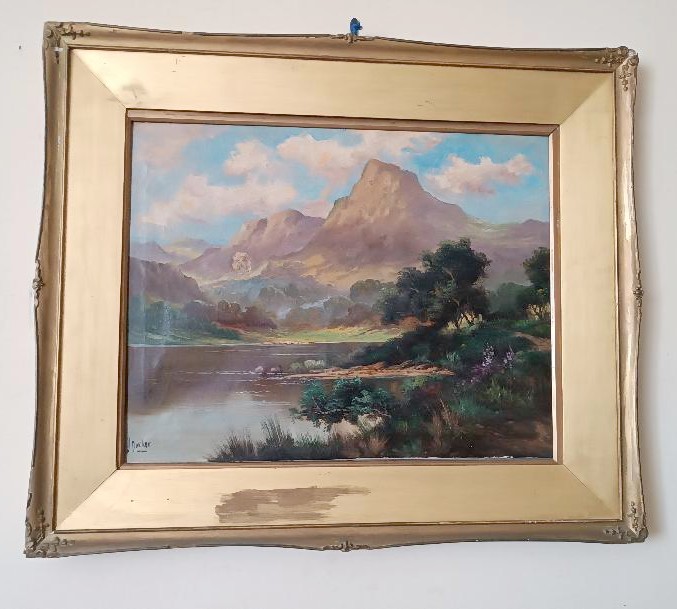 Antique Oil Painting On Canvas Landscape Scotland Jack Ducker-photo-2