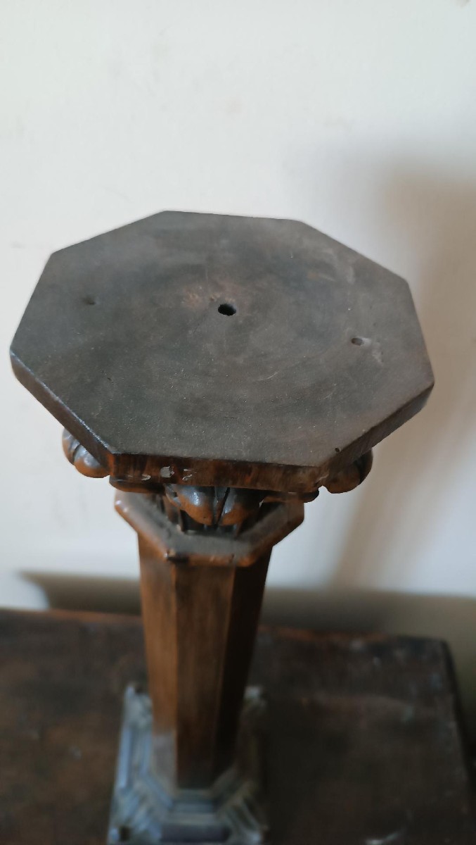 Antique Candlestick Capital Carved Fruit Wood 19th Century-photo-2