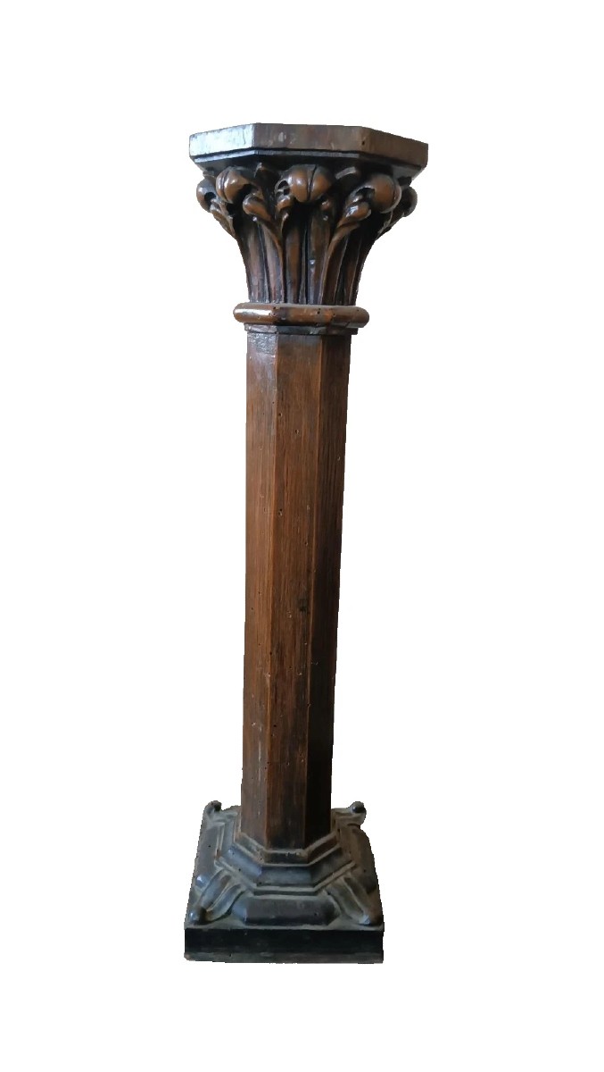 Antique Candlestick Capital Carved Fruit Wood 19th Century