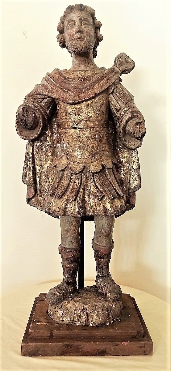 Sculpture Représentant Saint  - Bois Polychrome Et Doré - Italie XVIe Siècle-photo-2