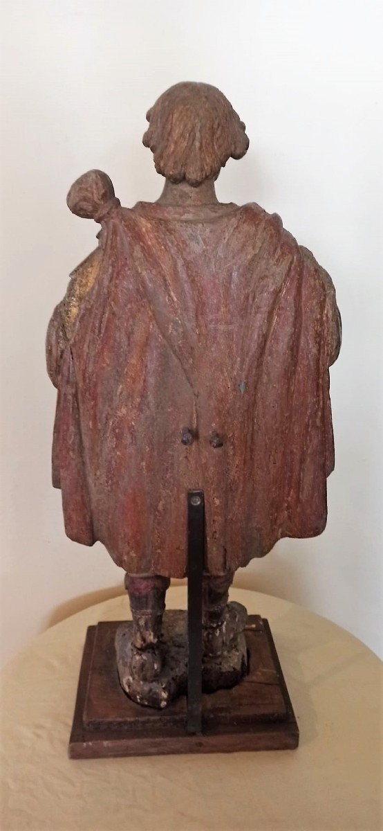 Sculpture Représentant Saint  - Bois Polychrome Et Doré - Italie XVIe Siècle-photo-4