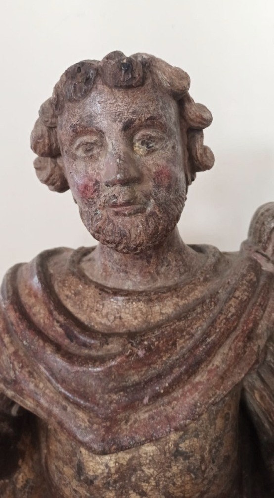 Sculpture Représentant Saint  - Bois Polychrome Et Doré - Italie XVIe Siècle-photo-2