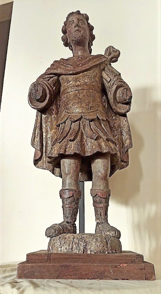 Sculpture Représentant Saint  - Bois Polychrome Et Doré - Italie XVIe Siècle