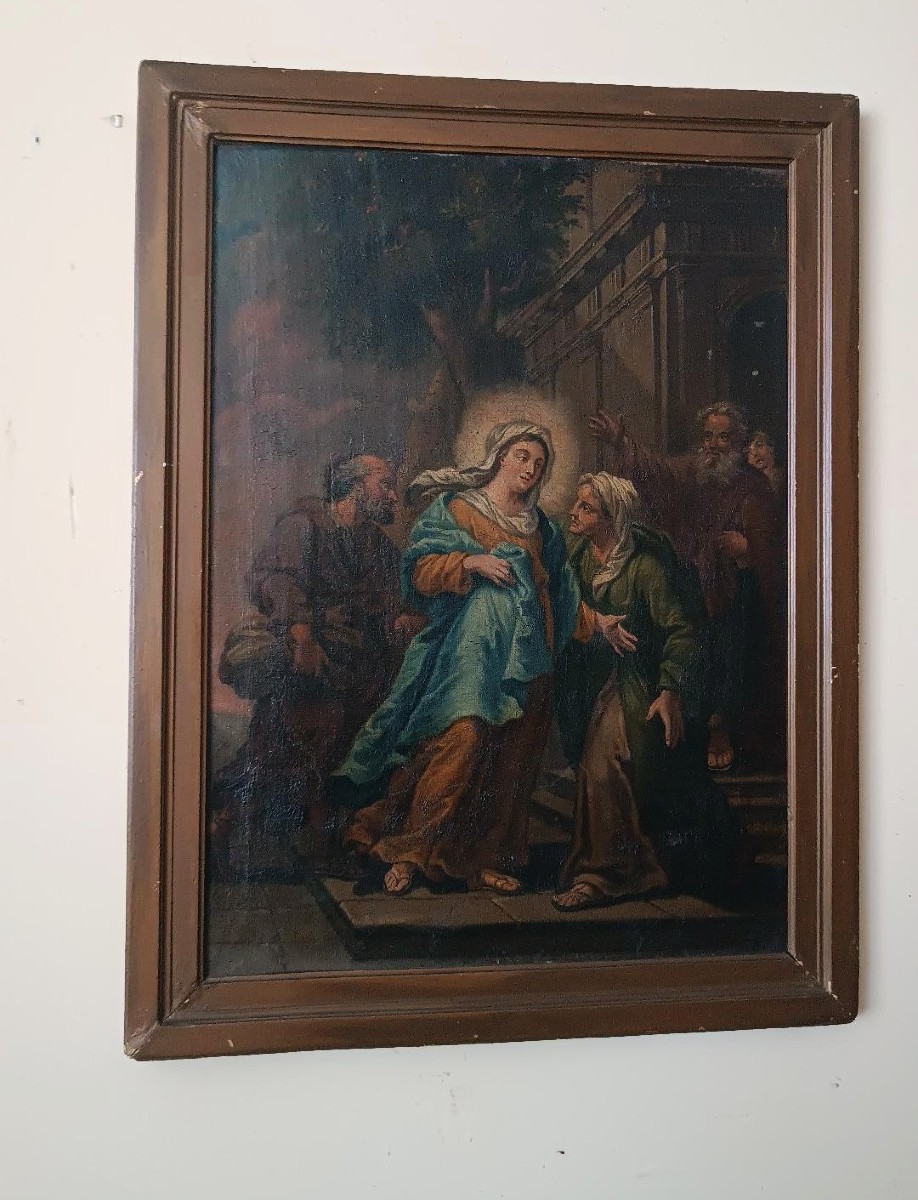Peinture à l'huile sur toile, école italienne ancienne, XVIIIe siècle - Visitation-photo-2