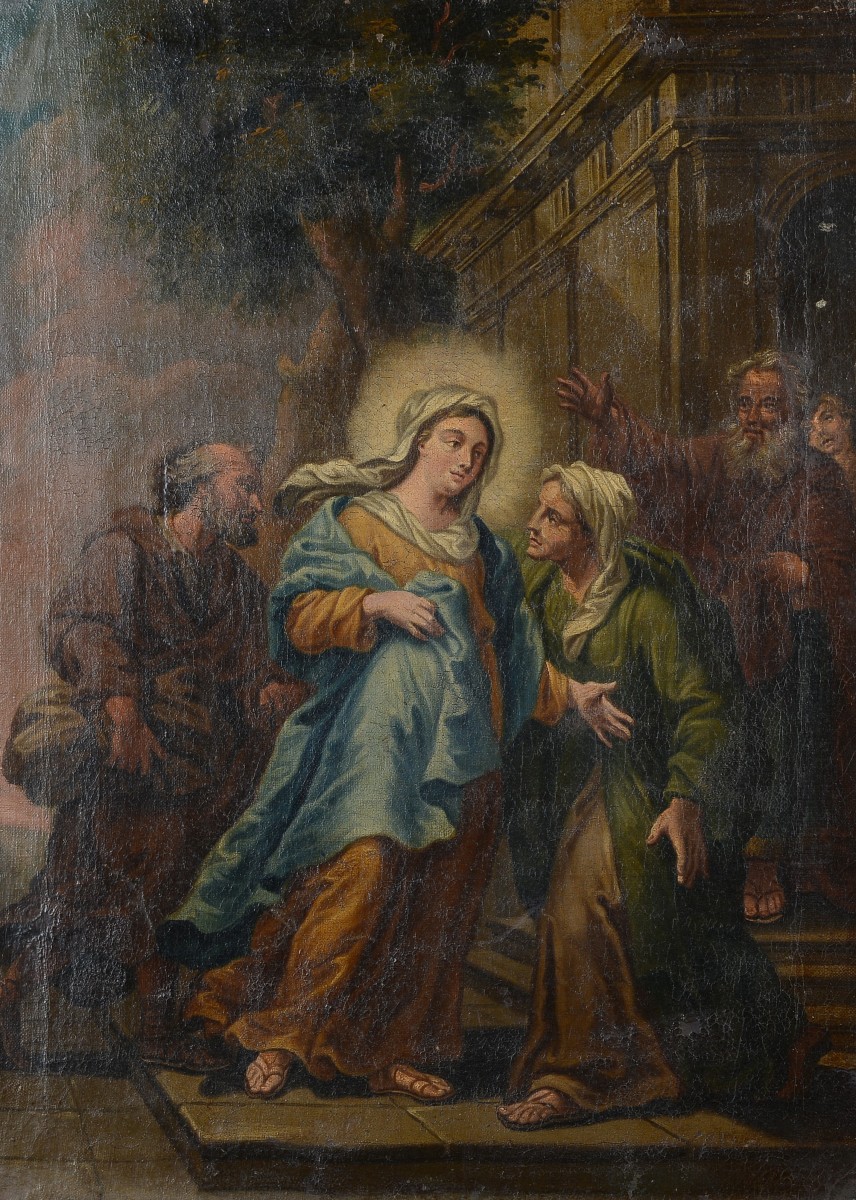 Peinture à l'huile sur toile, école italienne ancienne, XVIIIe siècle - Visitation-photo-3