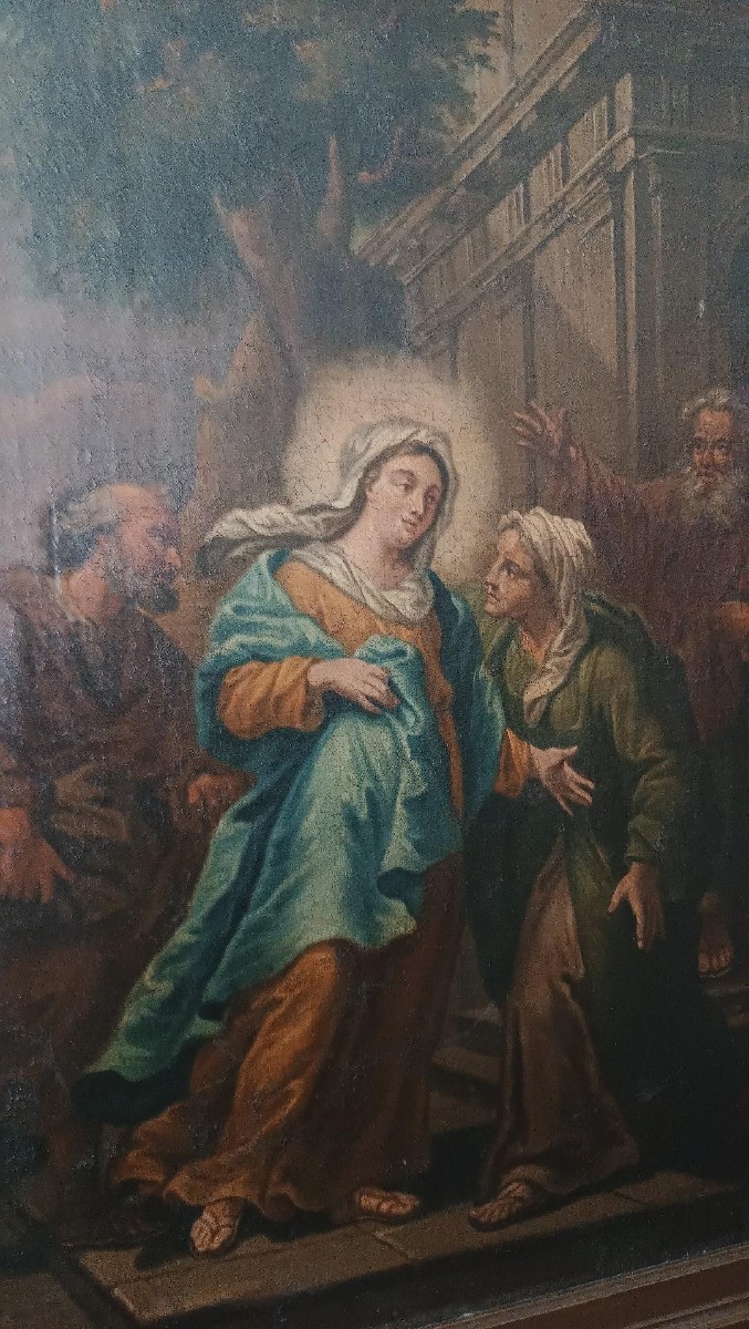 Peinture à l'huile sur toile, école italienne ancienne, XVIIIe siècle - Visitation-photo-4