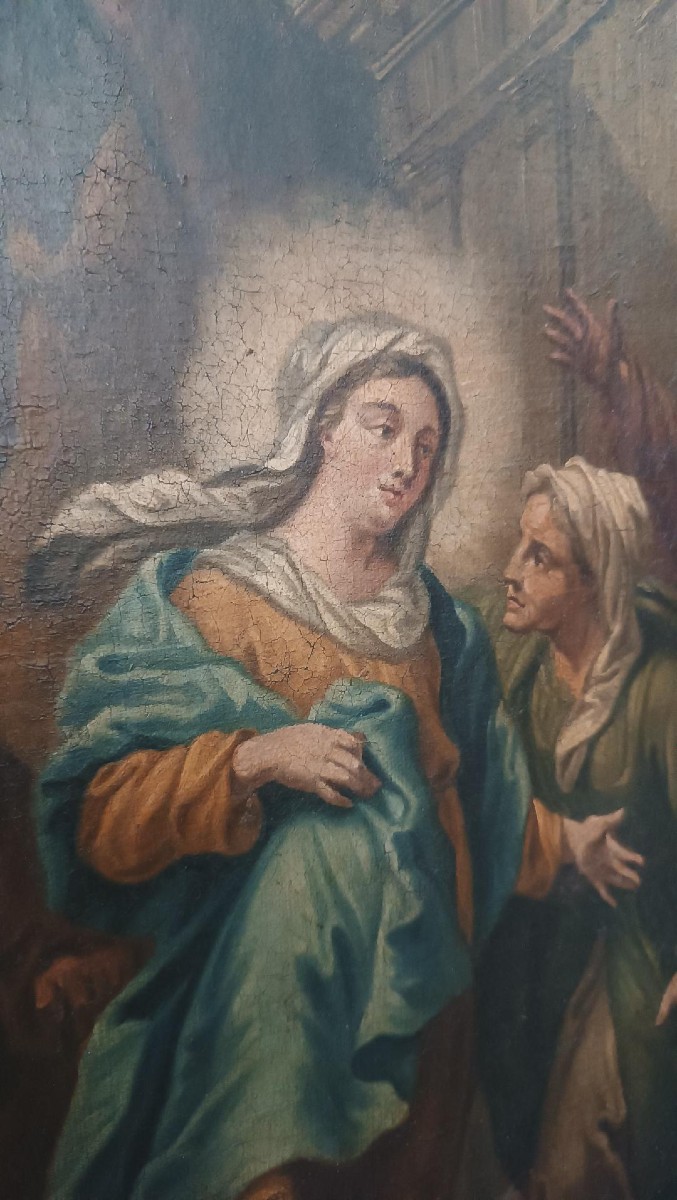 Peinture à l'huile sur toile, école italienne ancienne, XVIIIe siècle - Visitation-photo-1