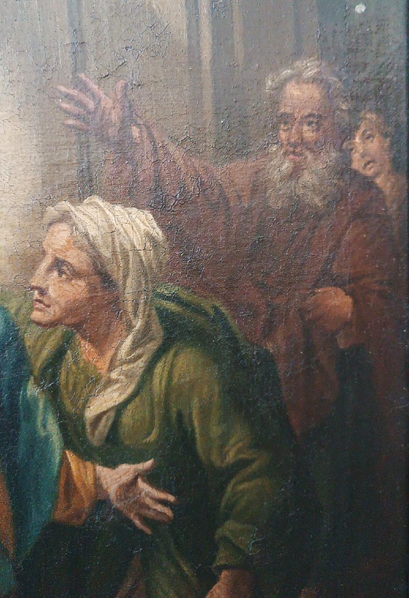 Peinture à l'huile sur toile, école italienne ancienne, XVIIIe siècle - Visitation-photo-3
