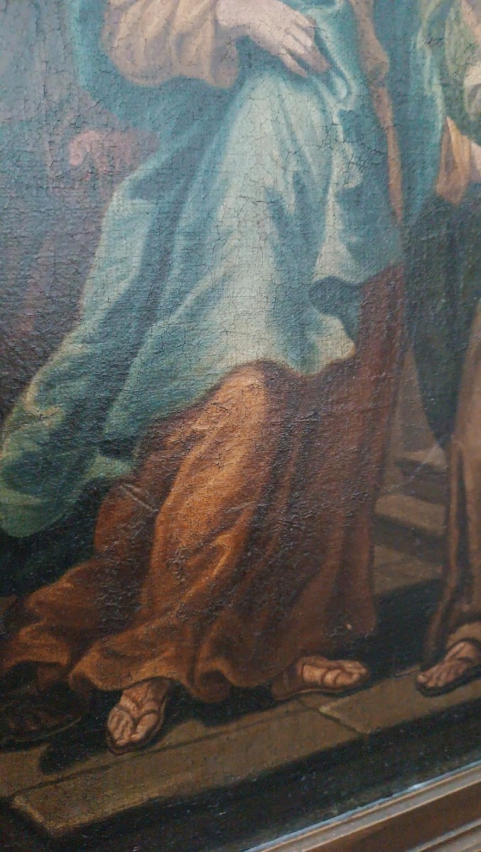 Peinture à l'huile sur toile, école italienne ancienne, XVIIIe siècle - Visitation-photo-4