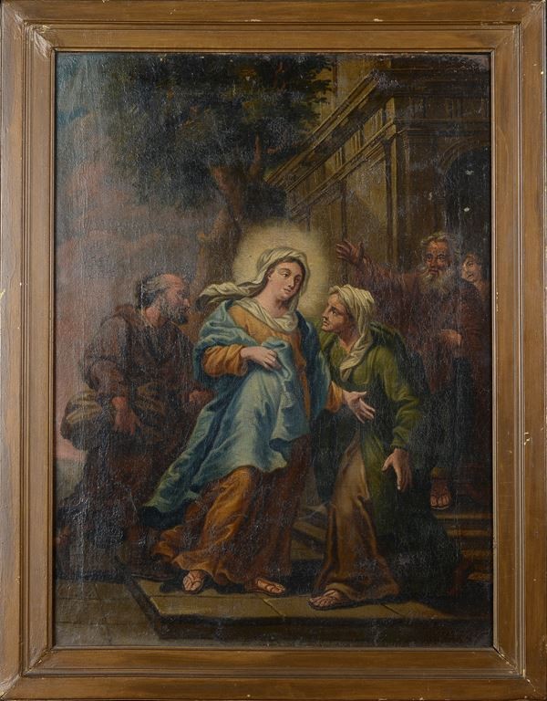 Peinture à l'huile sur toile, école italienne ancienne, XVIIIe siècle - Visitation