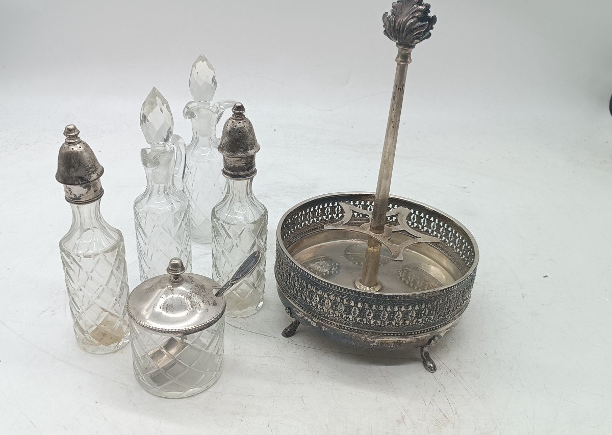 Bottle Holder With Sugar Bowl In 800, Early 20th Century Silver-photo-1