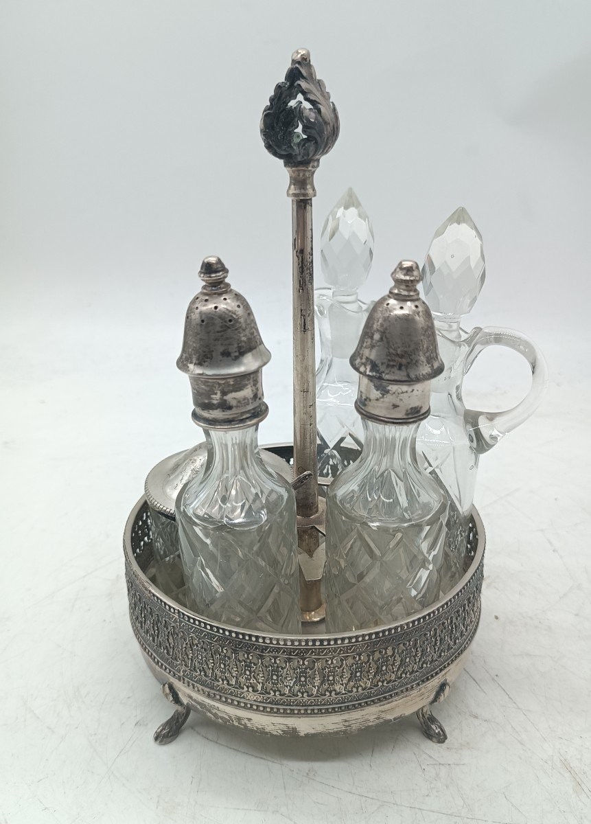 Bottle Holder With Sugar Bowl In 800, Early 20th Century Silver