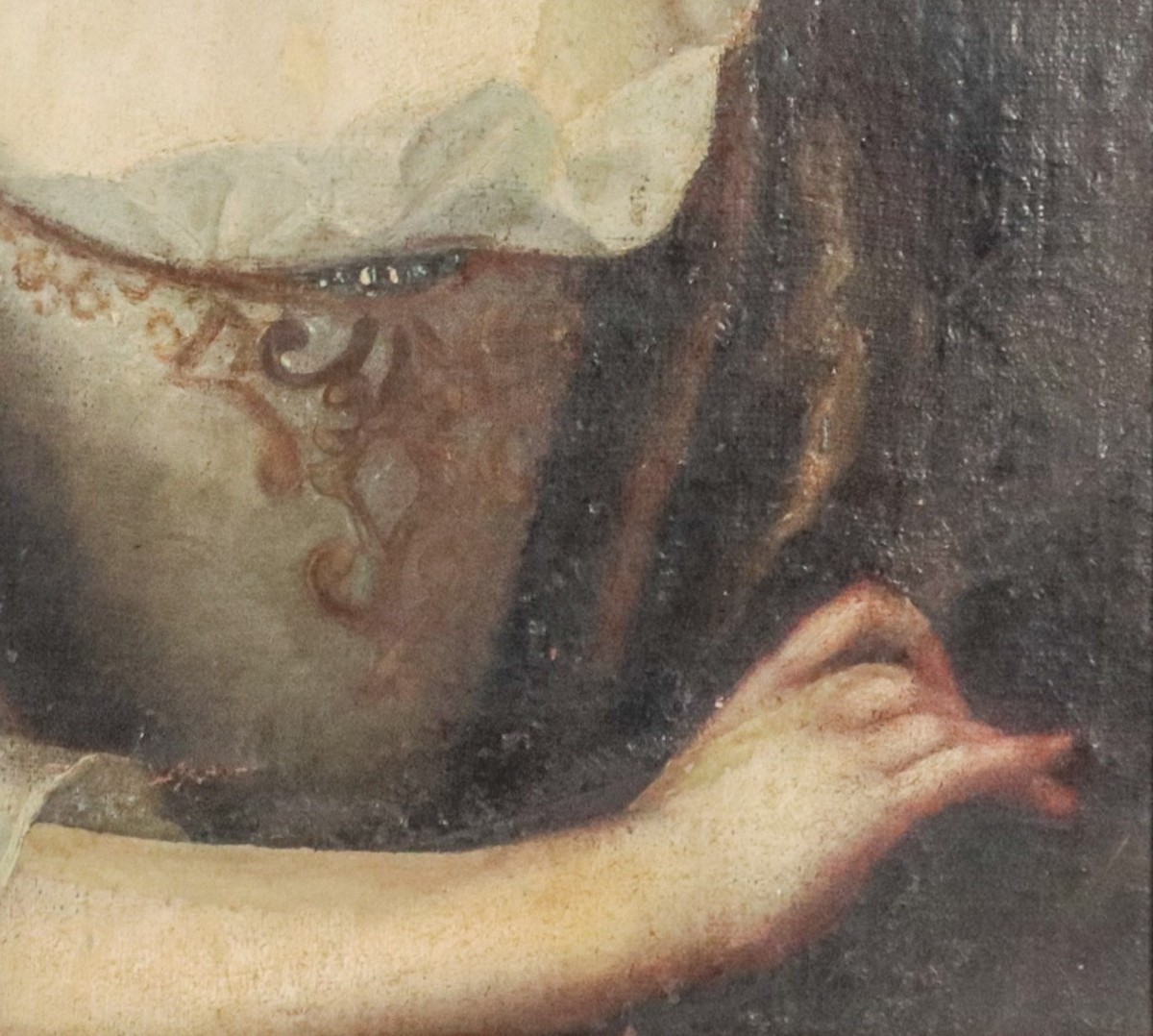 Peinture à l'huile sur toile, XVIIIe siècle, portrait de femme-photo-2