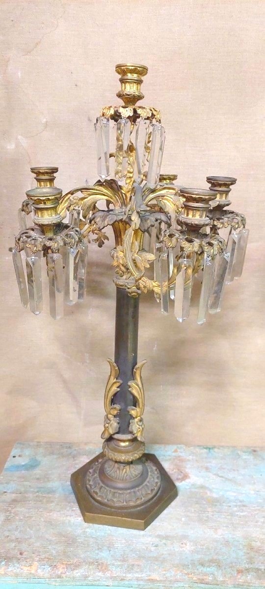 Pair Of Important Large Six-light Candlesticks In Chiselled Bronze -photo-3
