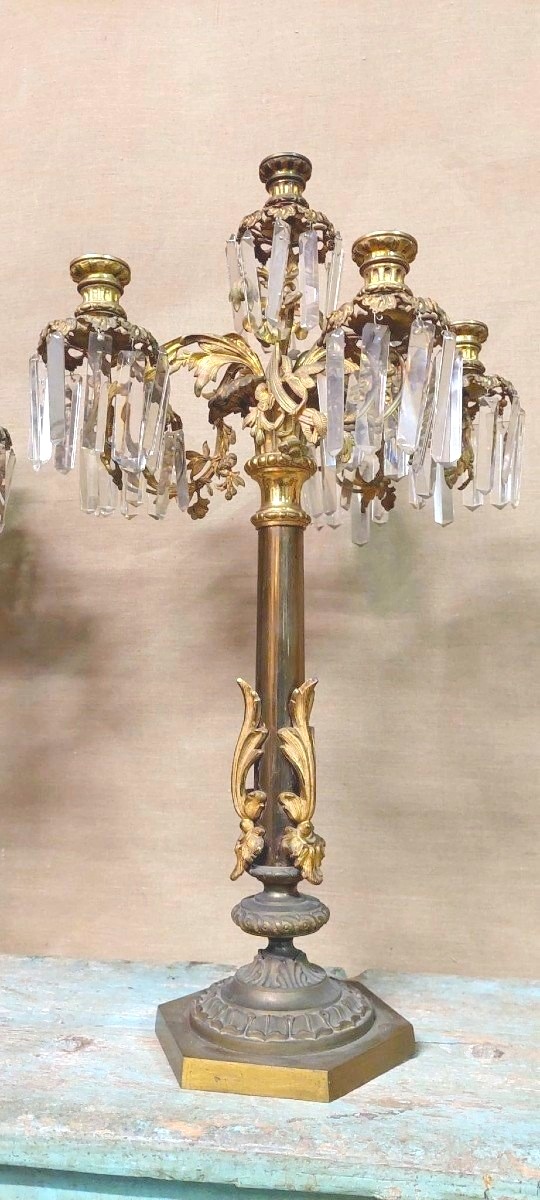 Pair Of Important Large Six-light Candlesticks In Chiselled Bronze -photo-4