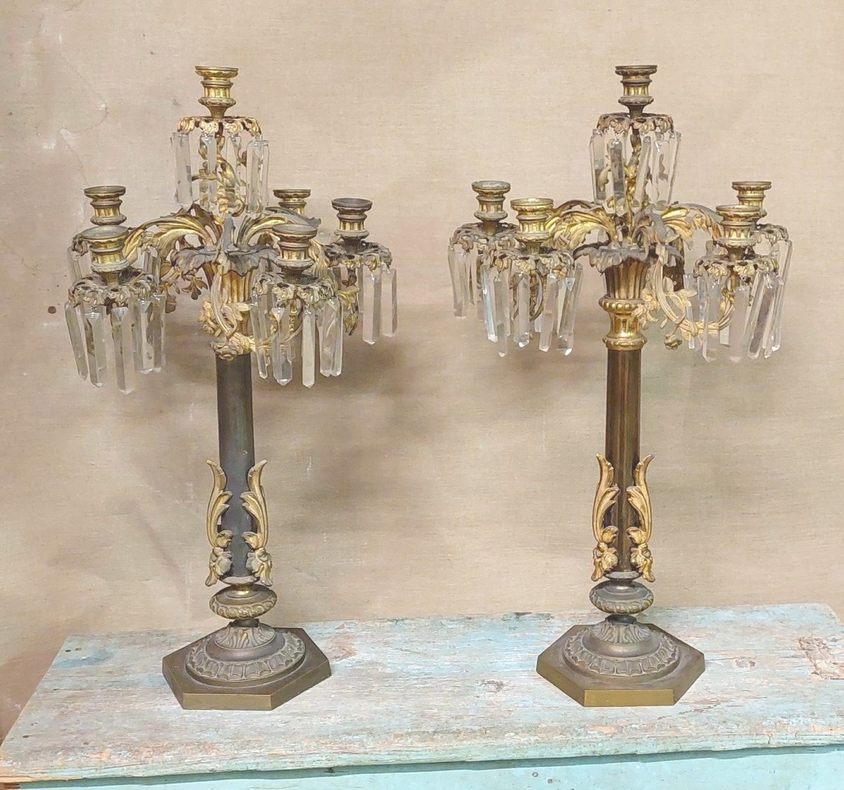Pair Of Important Large Six-light Candlesticks In Chiselled Bronze -photo-6