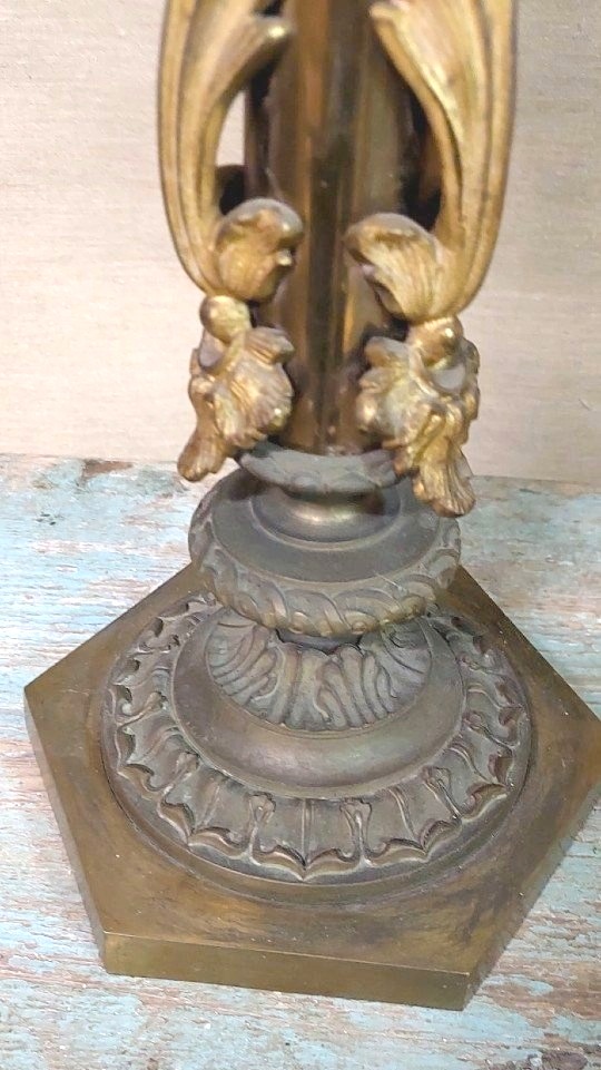 Pair Of Important Large Six-light Candlesticks In Chiselled Bronze -photo-2