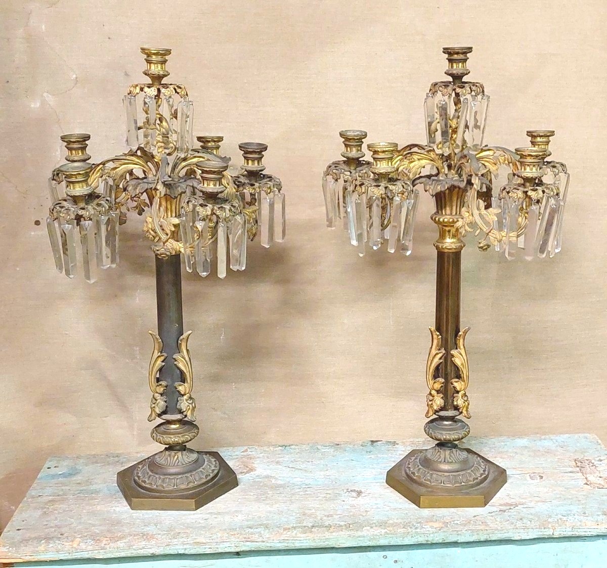 Pair Of Important Large Six-light Candlesticks In Chiselled Bronze -photo-6