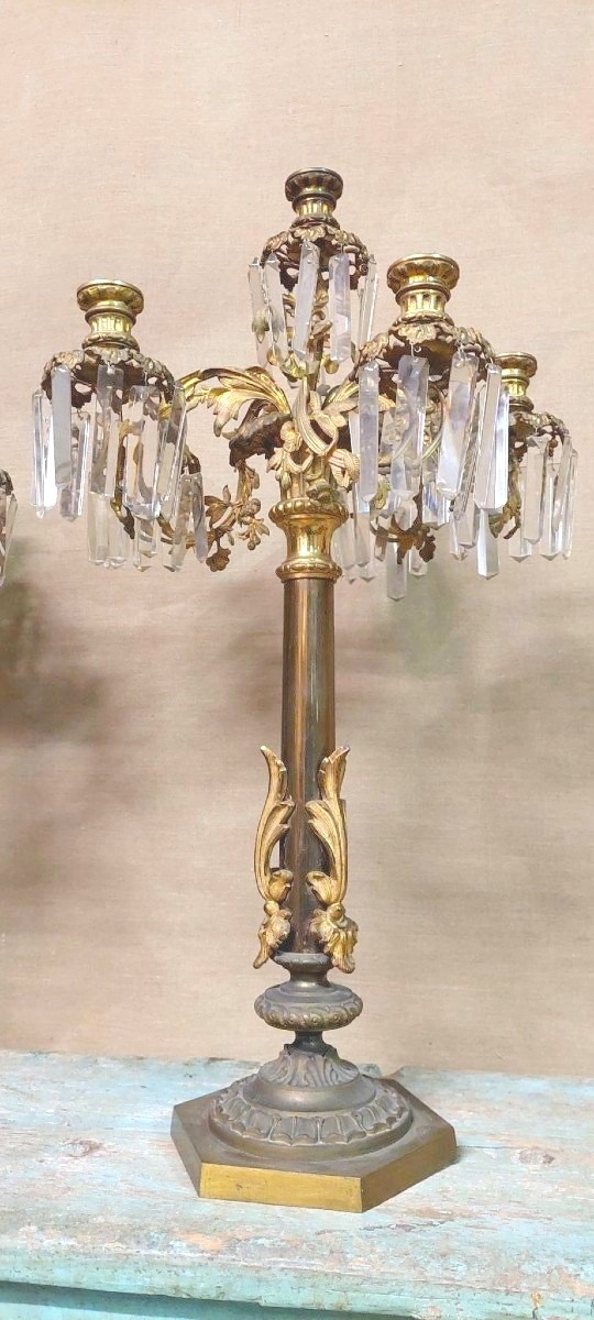 Pair Of Important Large Six-light Candlesticks In Chiselled Bronze -photo-4