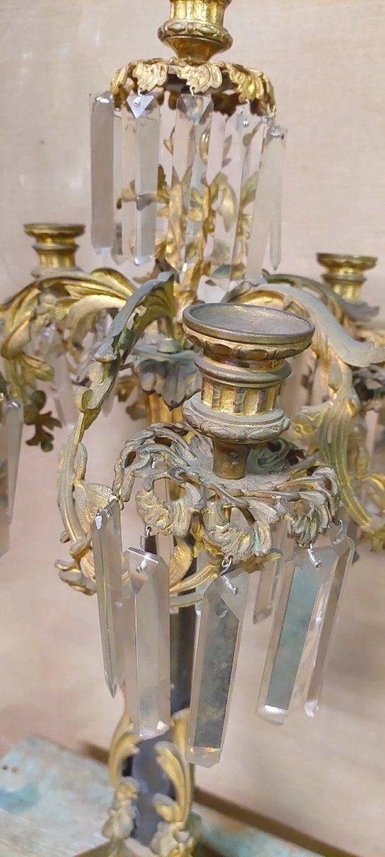 Paire d'Importants Grands Bougeoirs à Six Lumières En Bronze Dore'-photo-3