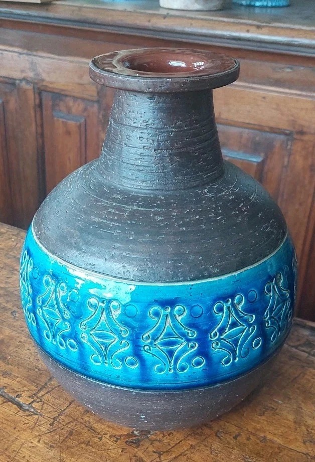 Aldo Londi For Bitossi. Rimini-blue Glazed Vase, Vintage Ceramic Design-photo-3