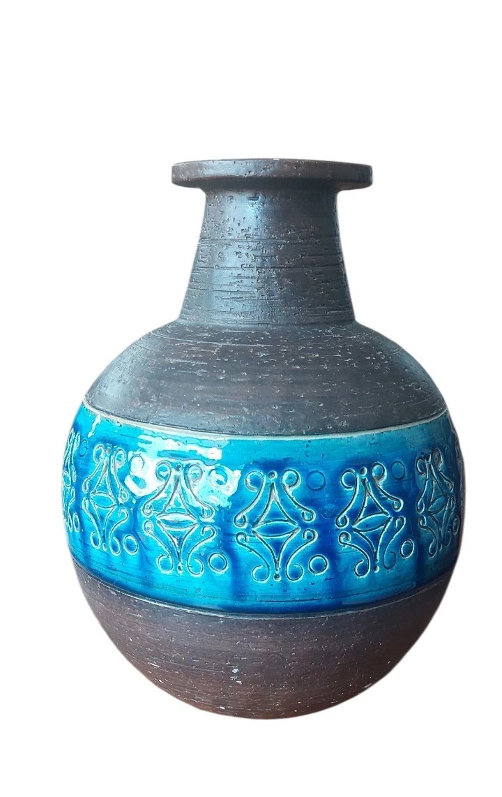 Aldo Londi For Bitossi. Rimini-blue Glazed Vase, Vintage Ceramic Design