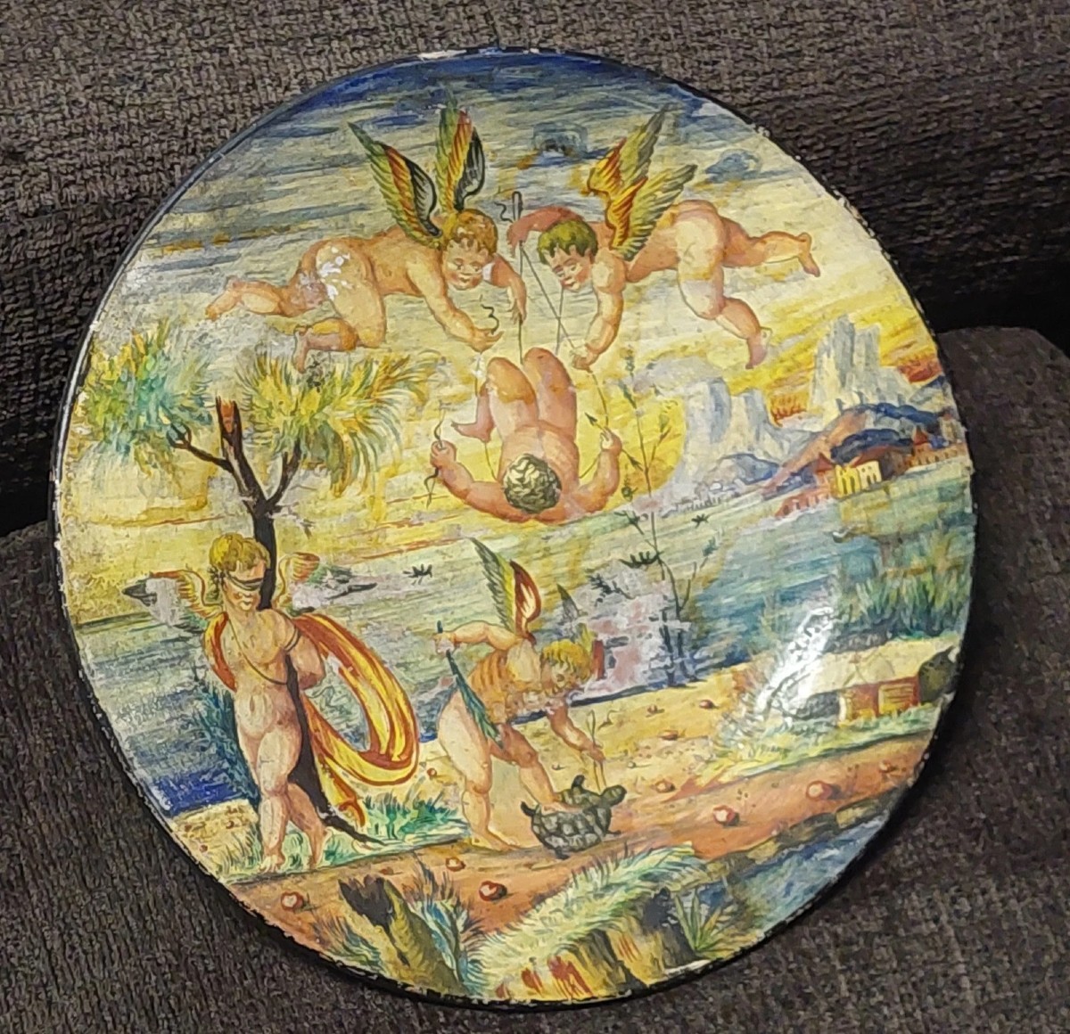 Antique Cold-painted Plate Cupini Early 1900's Italy Majolica-photo-2