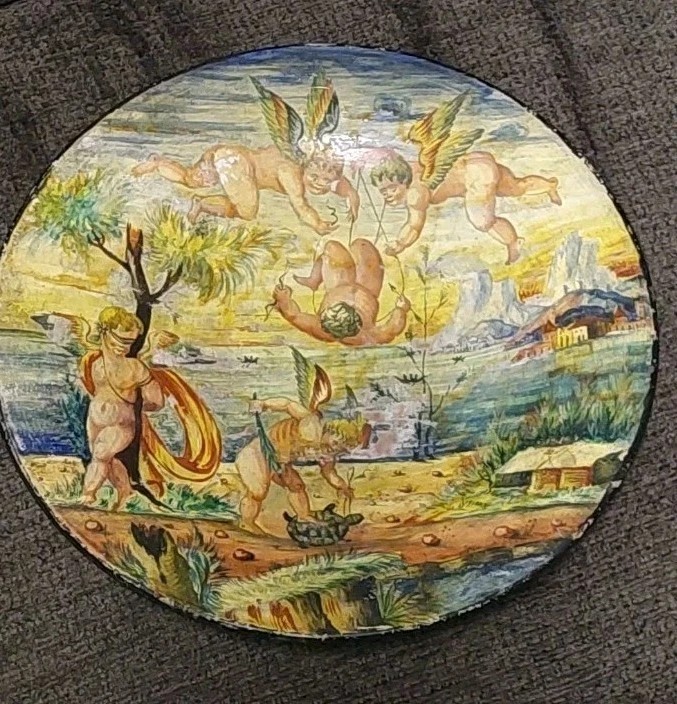 Antique Cold-painted Plate Cupini Early 1900's Italy Majolica-photo-8