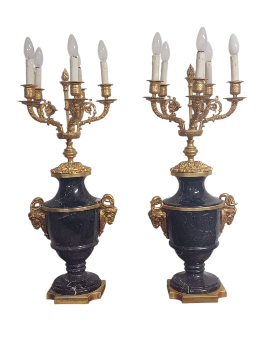 paire de grands candélabres de style Napoléon III marbre noir de Belgique et bronze doré  H.70 -photo-2