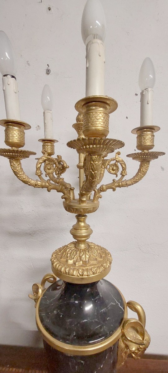 paire de grands candélabres de style Napoléon III marbre noir de Belgique et bronze doré  H.70 -photo-4