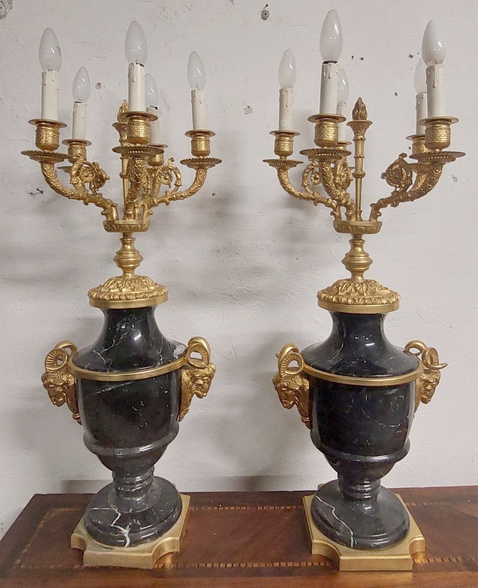 paire de grands candélabres de style Napoléon III marbre noir de Belgique et bronze doré  H.70 