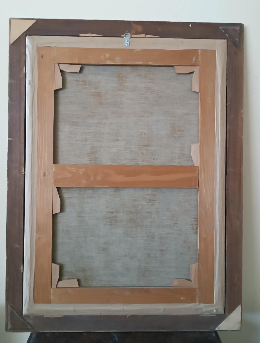 Peinture à l'huile sur toile ancienne Vierge à l'Enfant et aux anges, XVIIIe siècle-photo-8