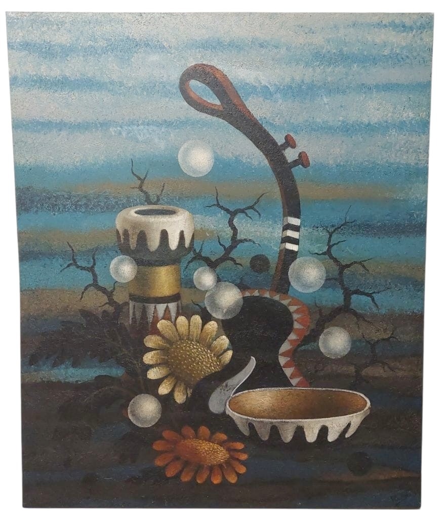 Large Surrealist Oil On Canvas By The Painter Gianfranco Rontani. Size 118 X 97 Cm -