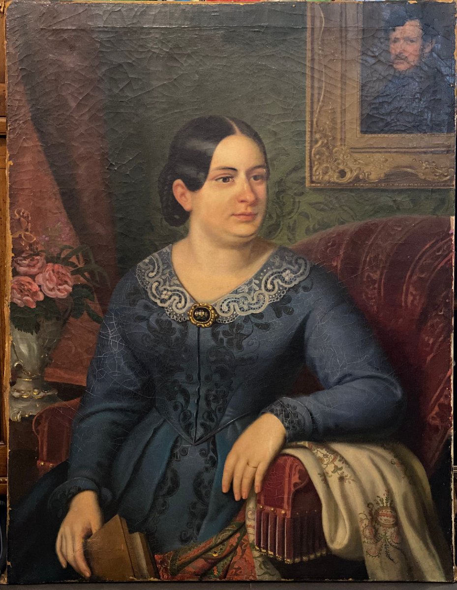 Oil Painting On Canvas, Portrait Of A Noblewoman  Biedermaier-photo-3