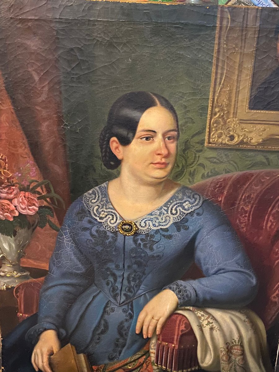 Oil Painting On Canvas, Portrait Of A Noblewoman  Biedermaier-photo-2